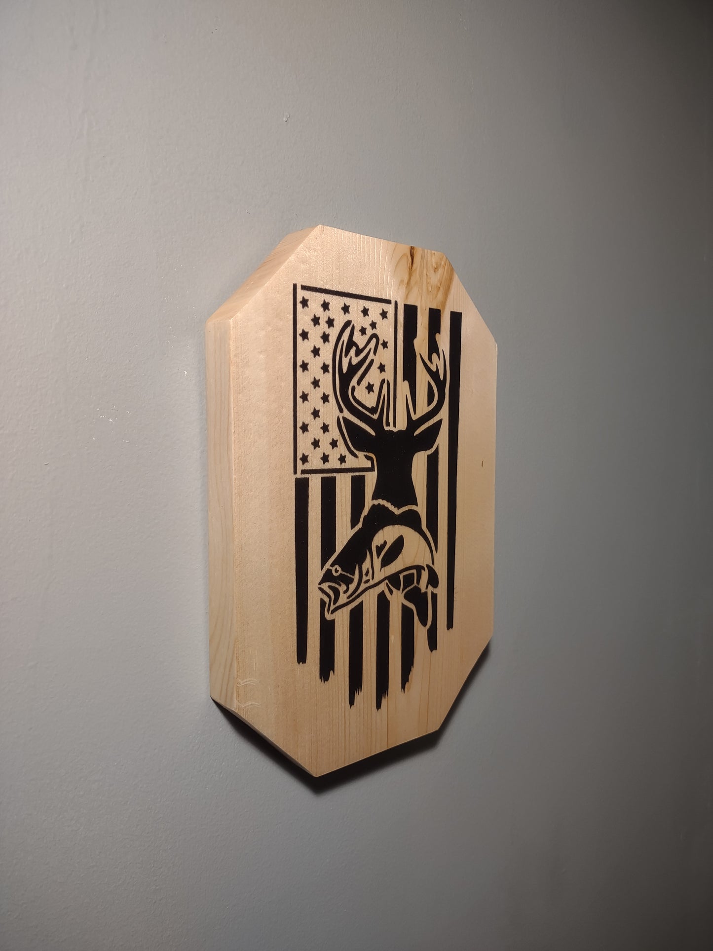 Patriotic Wall Decor Plaque, Buck & Fish