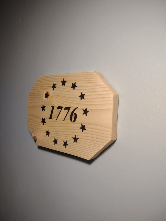 Patriotic Wall Decor Plaque 1776, Solid Wood