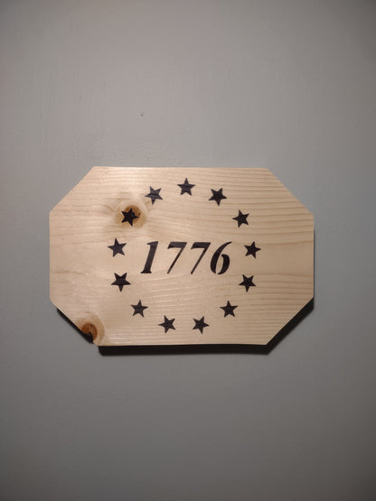 Patriotic Wall Decor Plaque 1776, Solid Wood
