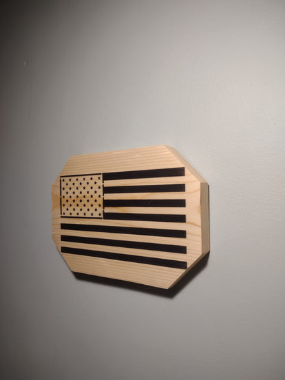 Patriotic Wall Decor Plaque, American Flag, Solid Wood
