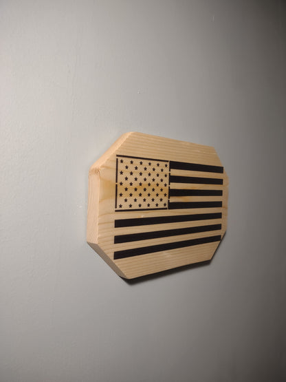 Patriotic Wall Decor Plaque, American Flag, Solid Wood