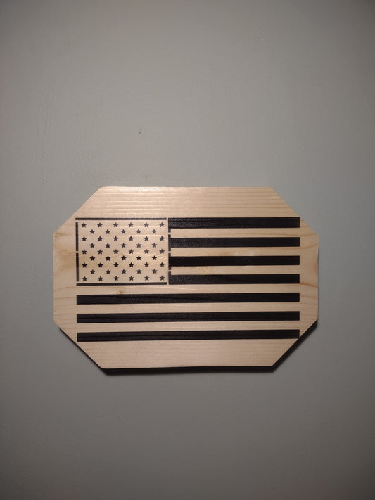 Patriotic Wall Decor Plaque, American Flag, Solid Wood