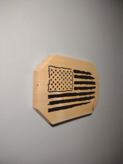 Patriotic Wall Decor Plaque, Rustic American Flag