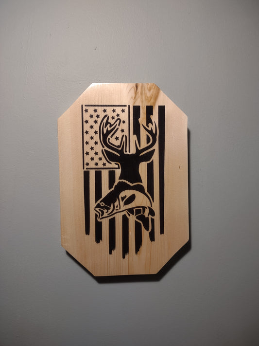Patriotic Wall Decor Plaque, Buck & Fish