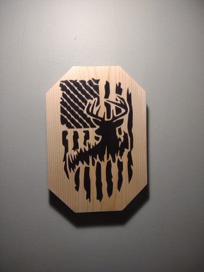 Patriotic Wall Decor Plaque, Whitetail Buck