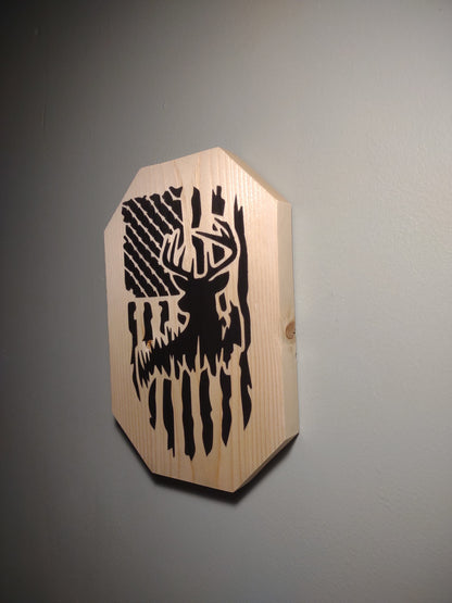 Patriotic Wall Decor Plaque, Whitetail Buck