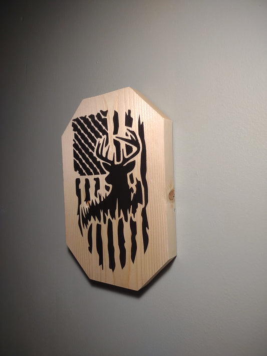 Patriotic Wall Decor Plaque, Whitetail Buck
